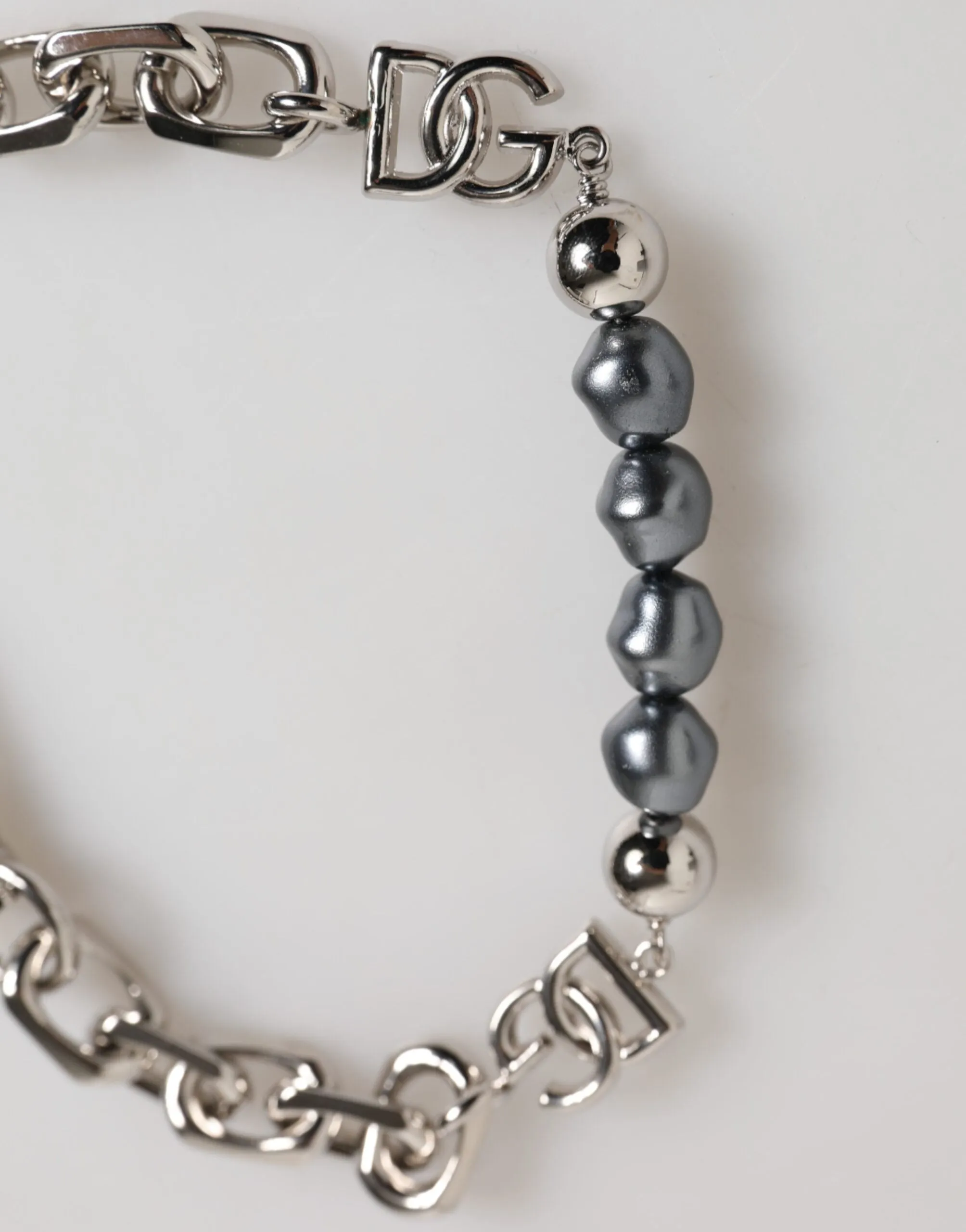 Dolce & Gabbana Silver Tone Chain Lobster Clasp Logo Gray Pearls Bracelet sold by Siebentaschen product image thumbnail 4