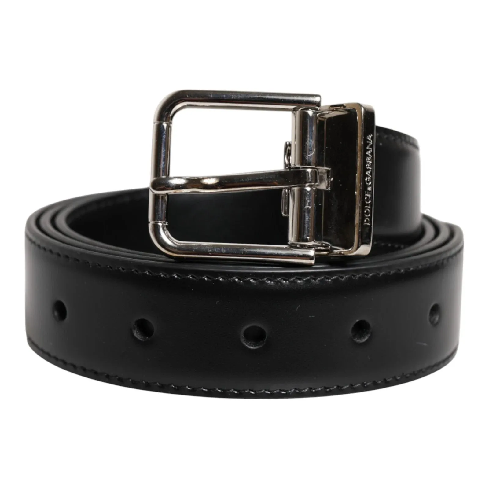 Dolce & Gabbana Black Calf Leather Silver Metal Buckle Belt sold by Siebentaschen
