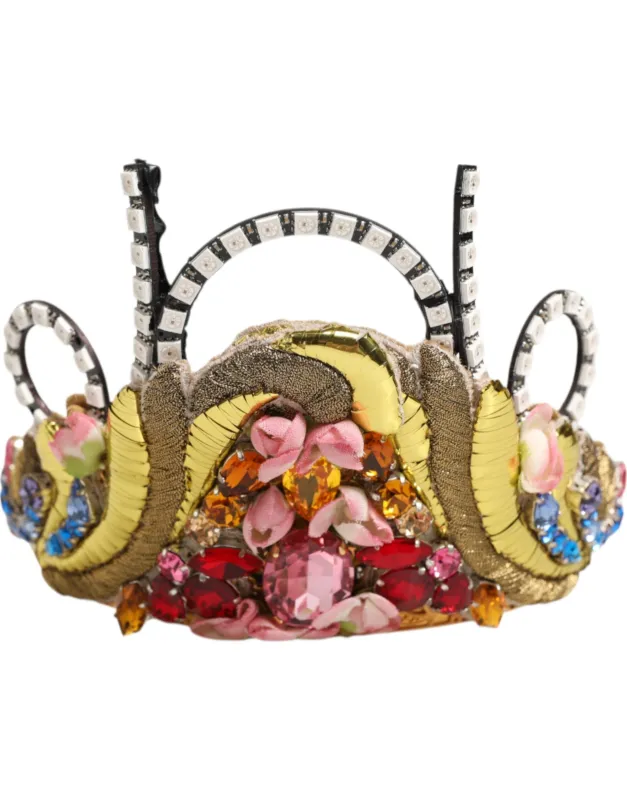 Dolce & Gabbana Gold Brass Crystal Embellished Headpiece Crown Diadem Tiara sold by Siebentaschen