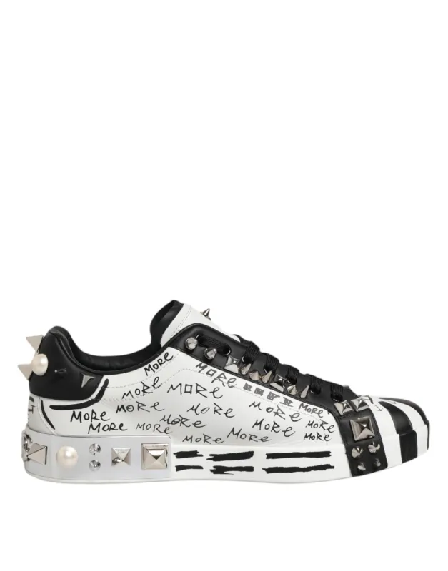 Dolce & Gabbana White Portofino Studded Men Sneakers Shoes sold by Siebentaschen