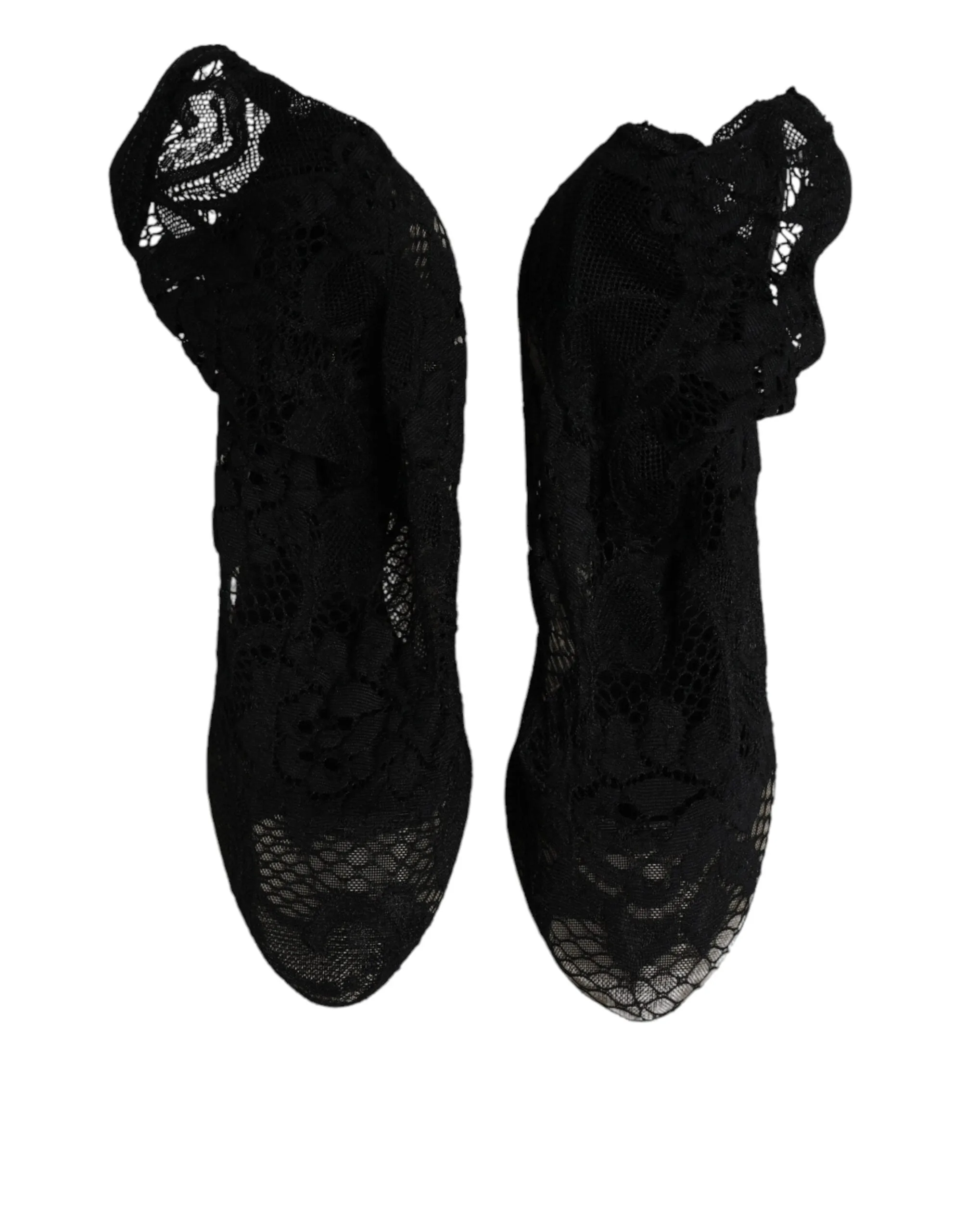 Dolce & Gabbana Black Lace Stretch Heels Mid Calf Boots Shoes sold by Siebentaschen product image thumbnail 4