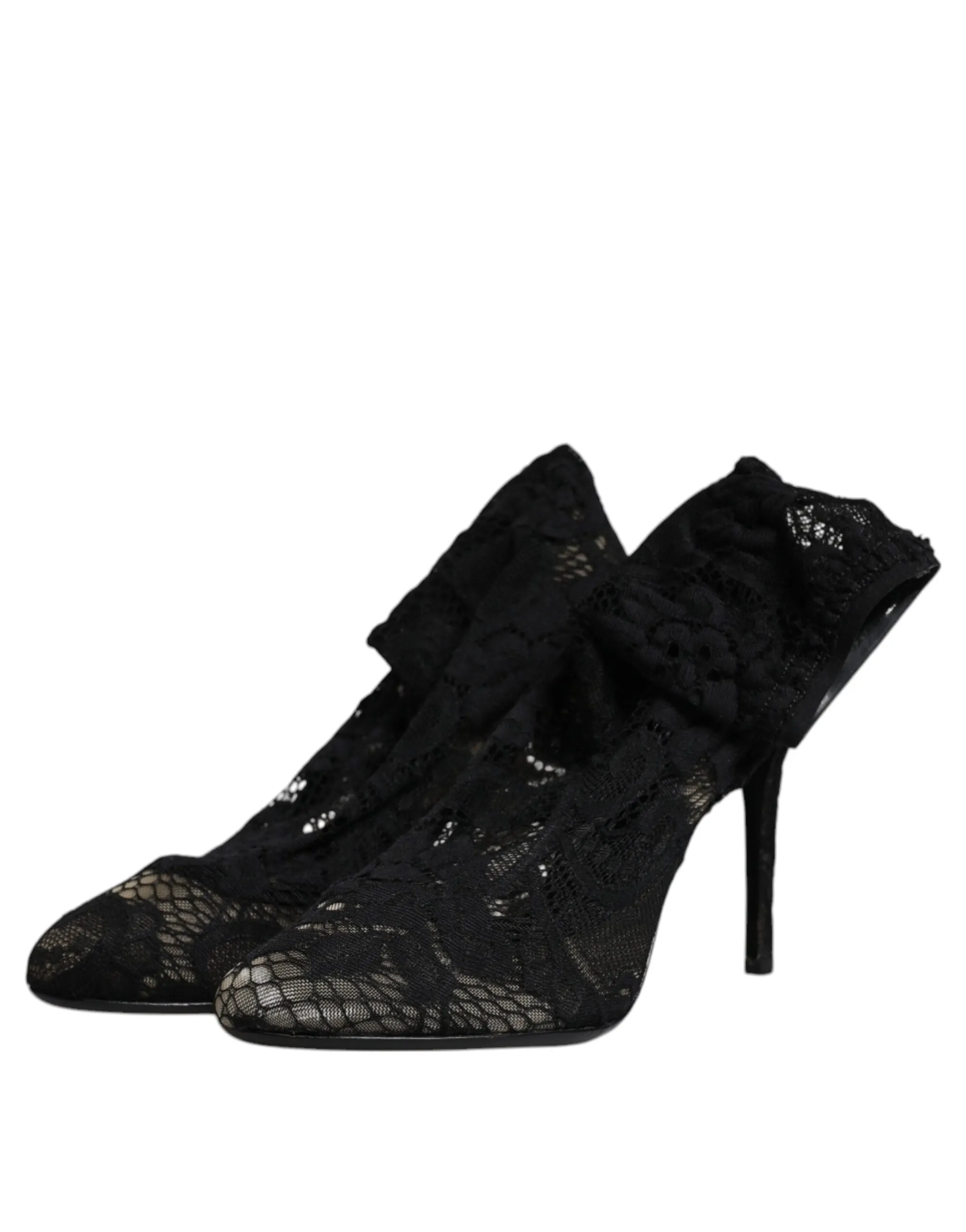 Dolce & Gabbana Black Lace Stretch Heels Mid Calf Boots Shoes sold by Siebentaschen product image thumbnail 5