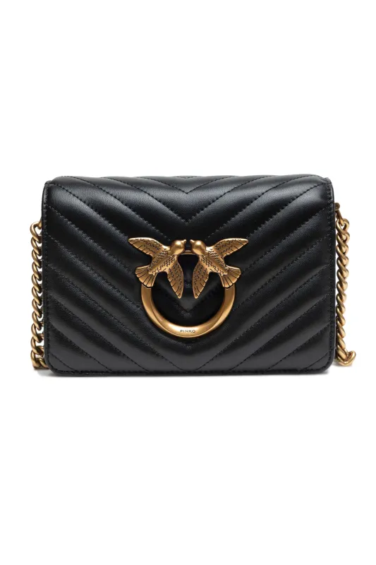 PINKO Black Leather Love Click Mini Shoulder Bag sold by Siebentaschen
