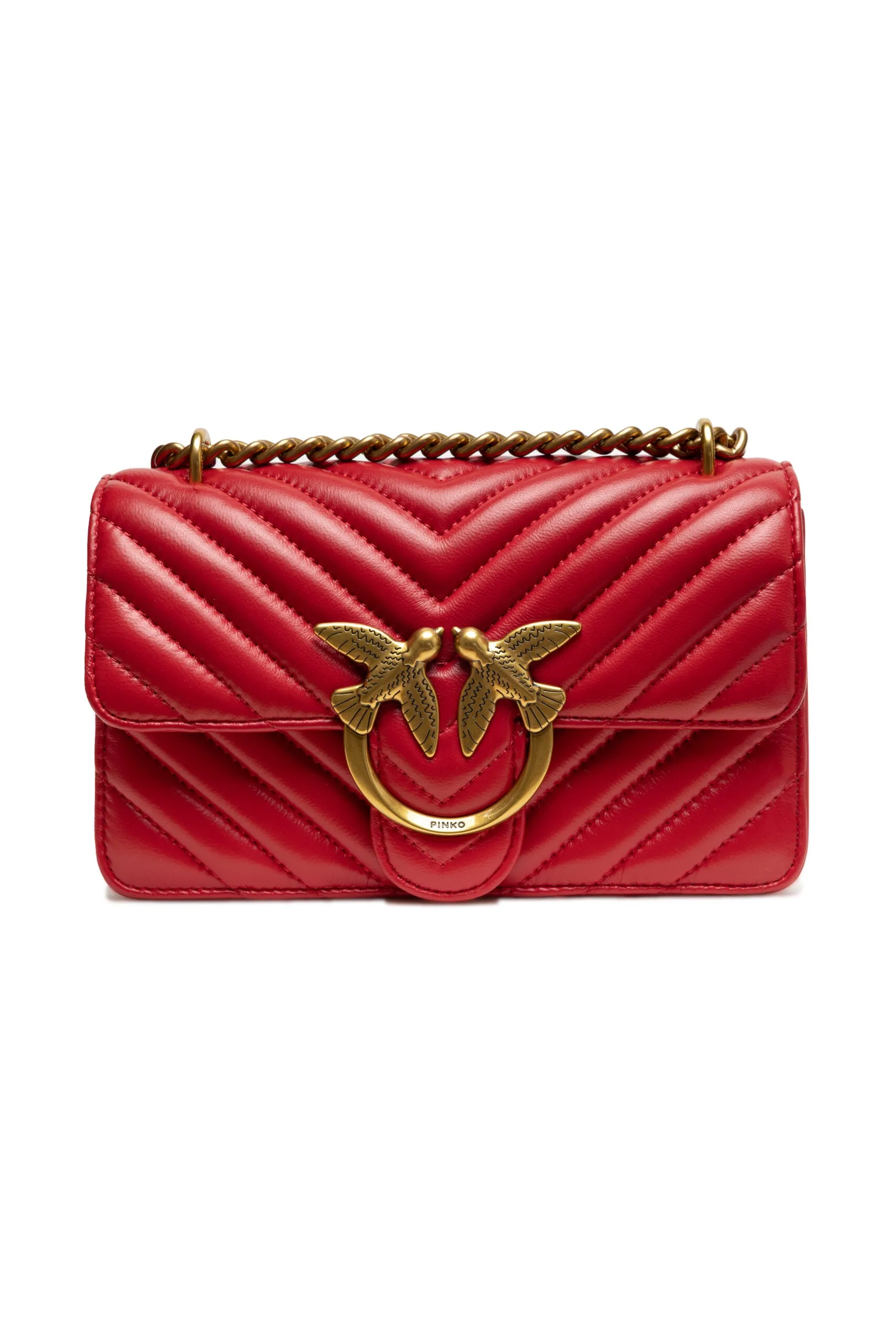 PINKO Red Leather Love One Mini Shoulder Bag sold by Siebentaschen