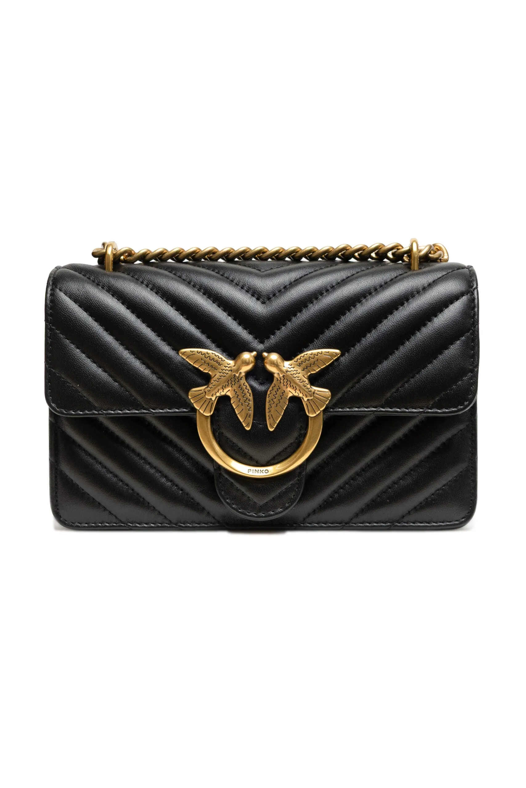 PINKO Black Leather Love One Mini Shoulder Bag sold by Siebentaschen