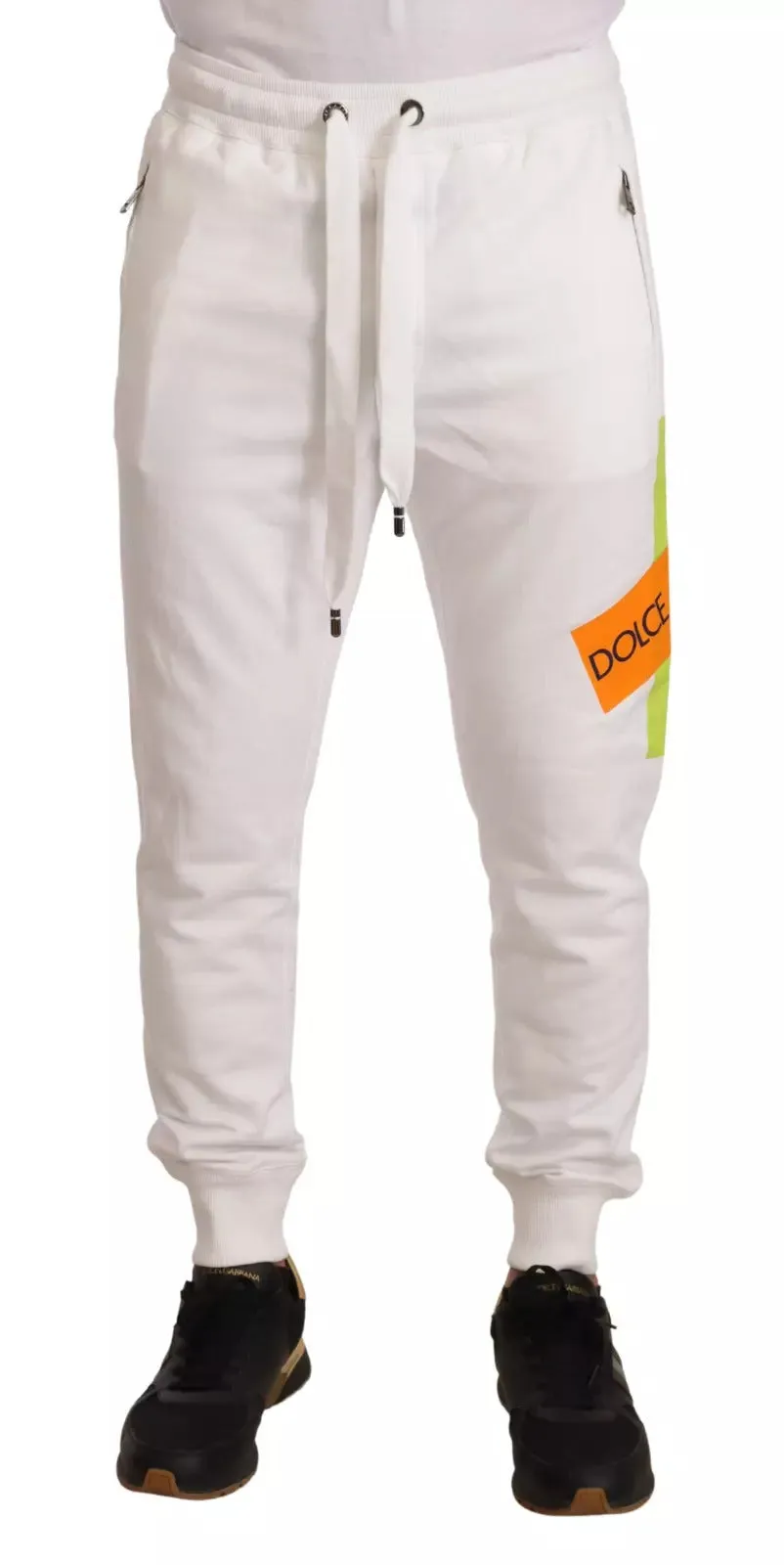 Dolce & Gabbana White Cotton Logo Patch Sweatpants Jogging Pants sold by Siebentaschen