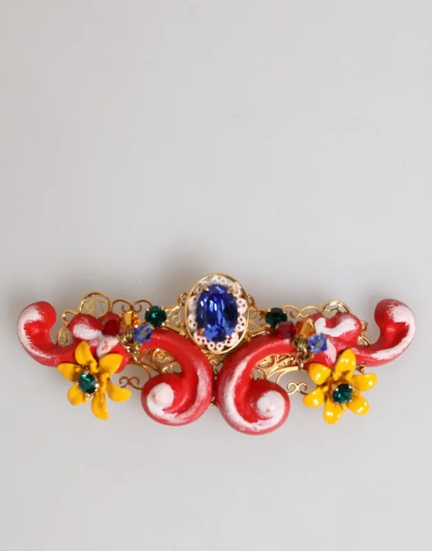 Dolce & Gabbana Multicolor Spring CARRETTO Gold Brass Crystal Hair Clip sold by Siebentaschen