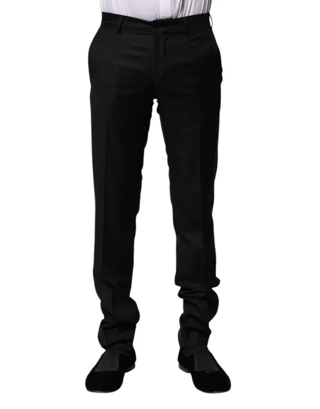 Dolce & Gabbana Black Wool Formal Men Slim Pants sold by Siebentaschen