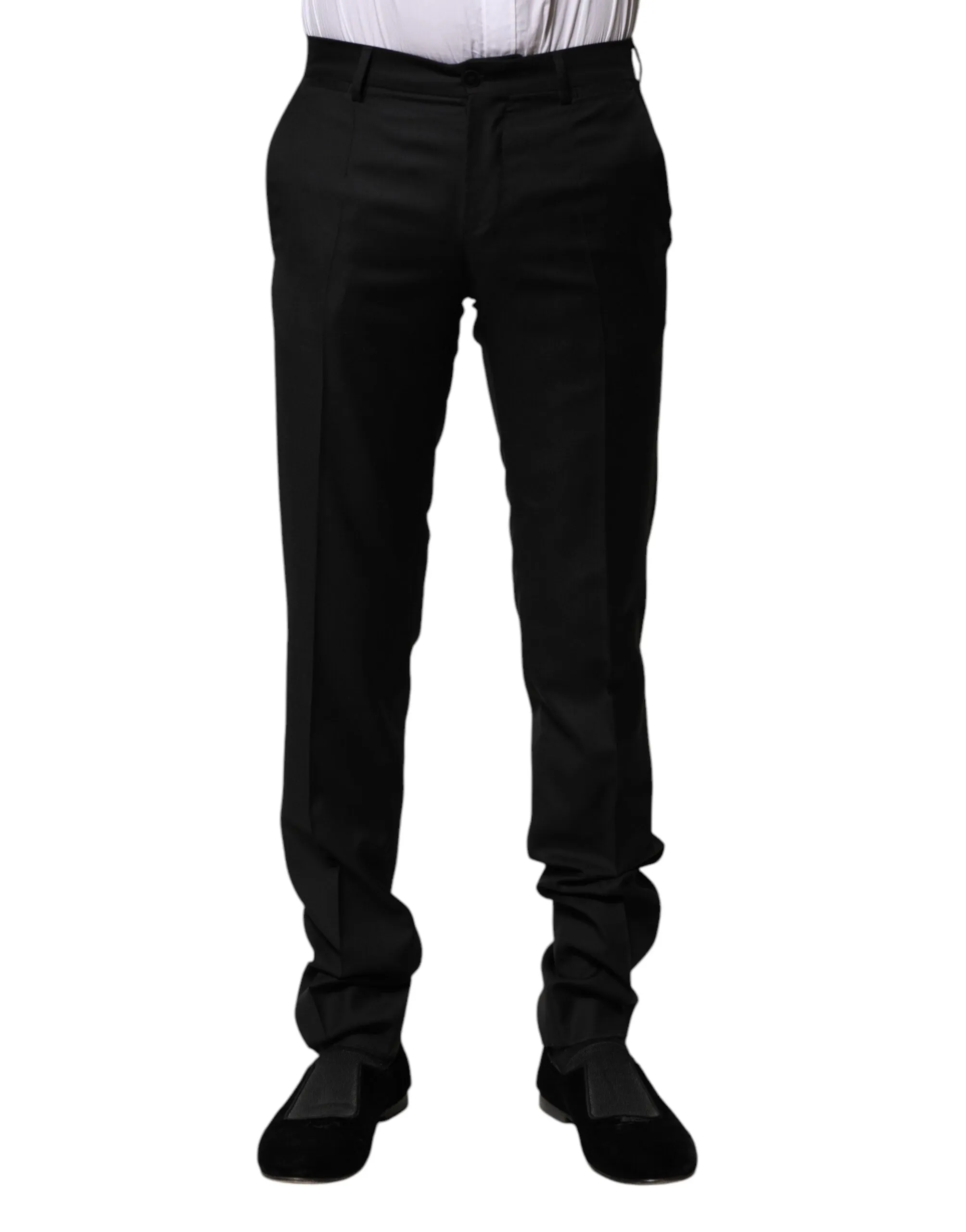 Dolce & Gabbana Black Wool Formal Men Slim Pants sold by Siebentaschen