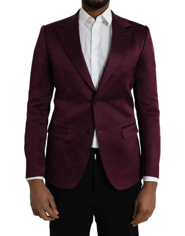 Dolce & Gabbana Maroon Silk Single Breasted Coat Blazer sold by Siebentaschen