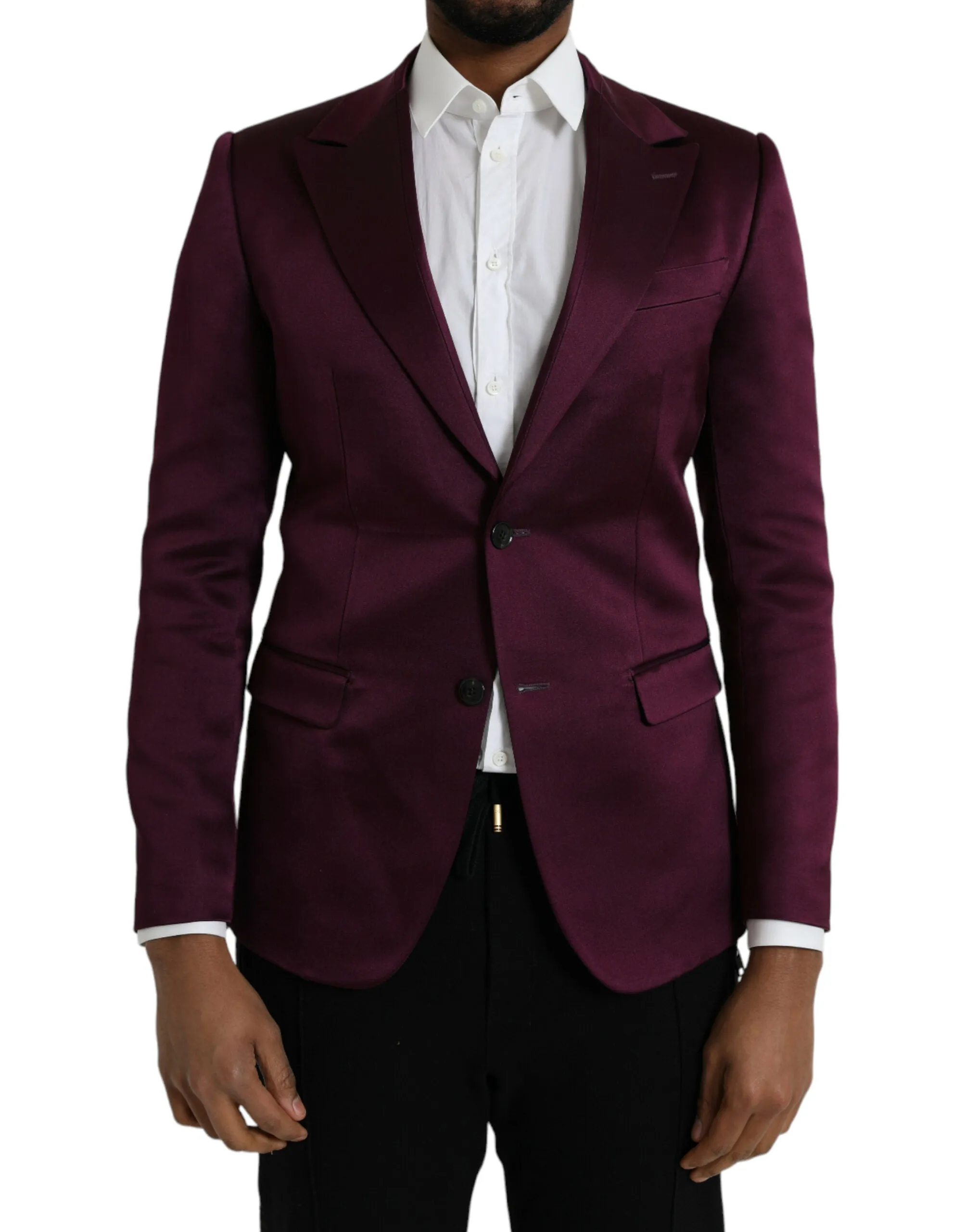 Dolce & Gabbana Maroon Silk Single Breasted Coat Blazer sold by Siebentaschen
