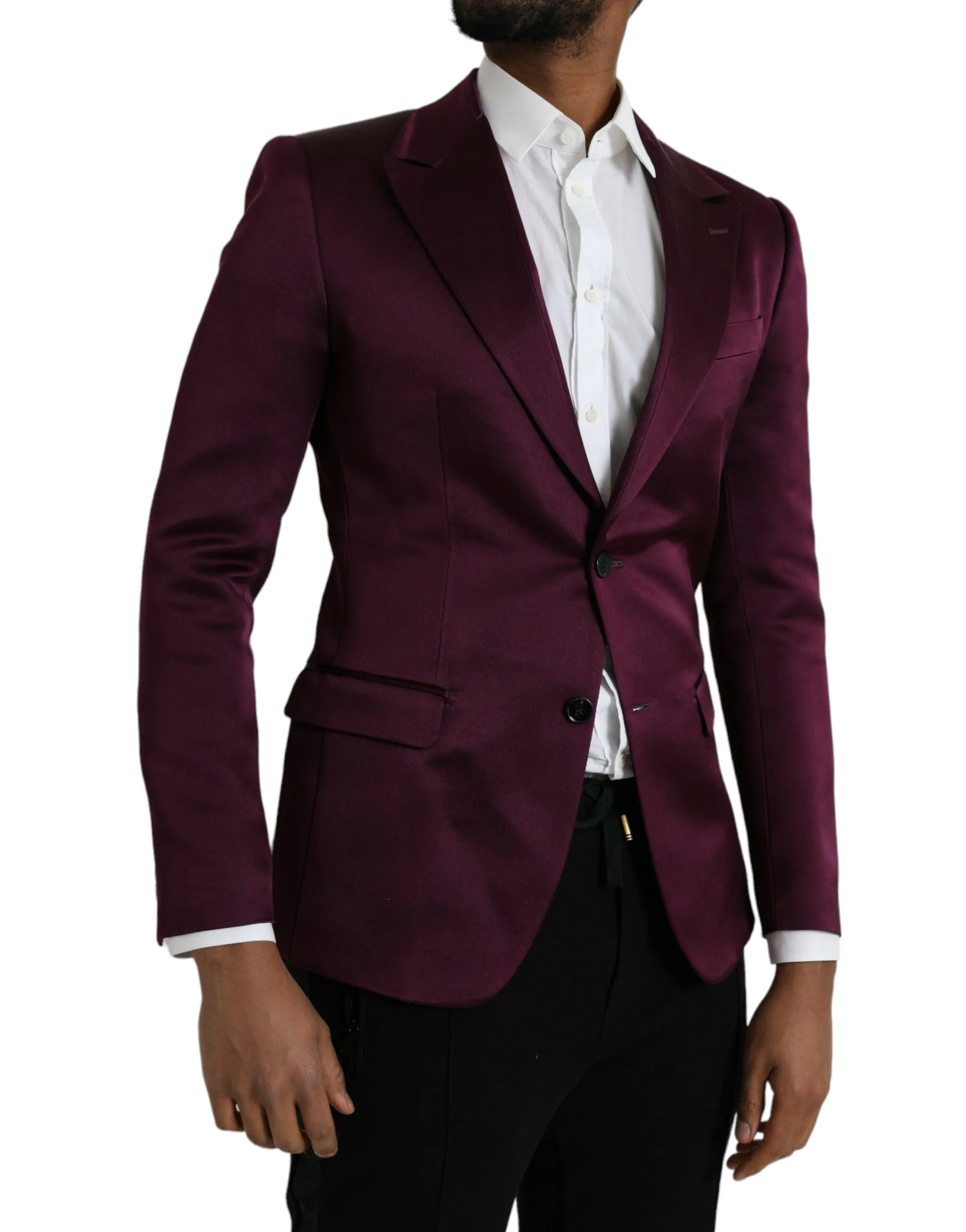 Dolce & Gabbana Maroon Silk Single Breasted Coat Blazer sold by Siebentaschen product image thumbnail 2