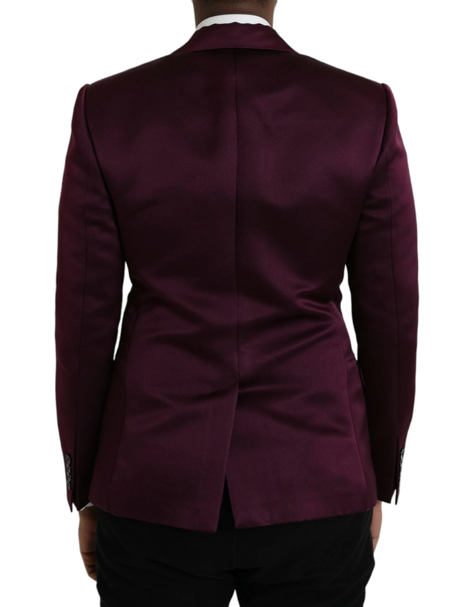 Dolce & Gabbana Maroon Silk Single Breasted Coat Blazer sold by Siebentaschen product image thumbnail 3