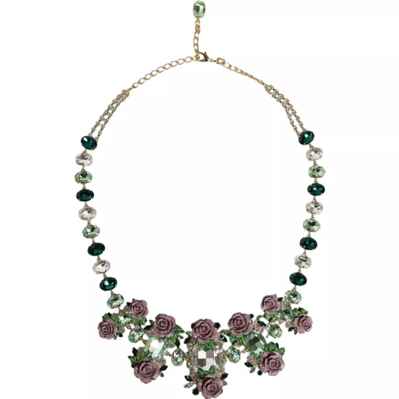 Dolce & Gabbana Gold Brass Link Chain Rose Petal Crystal Necklace sold by Siebentaschen