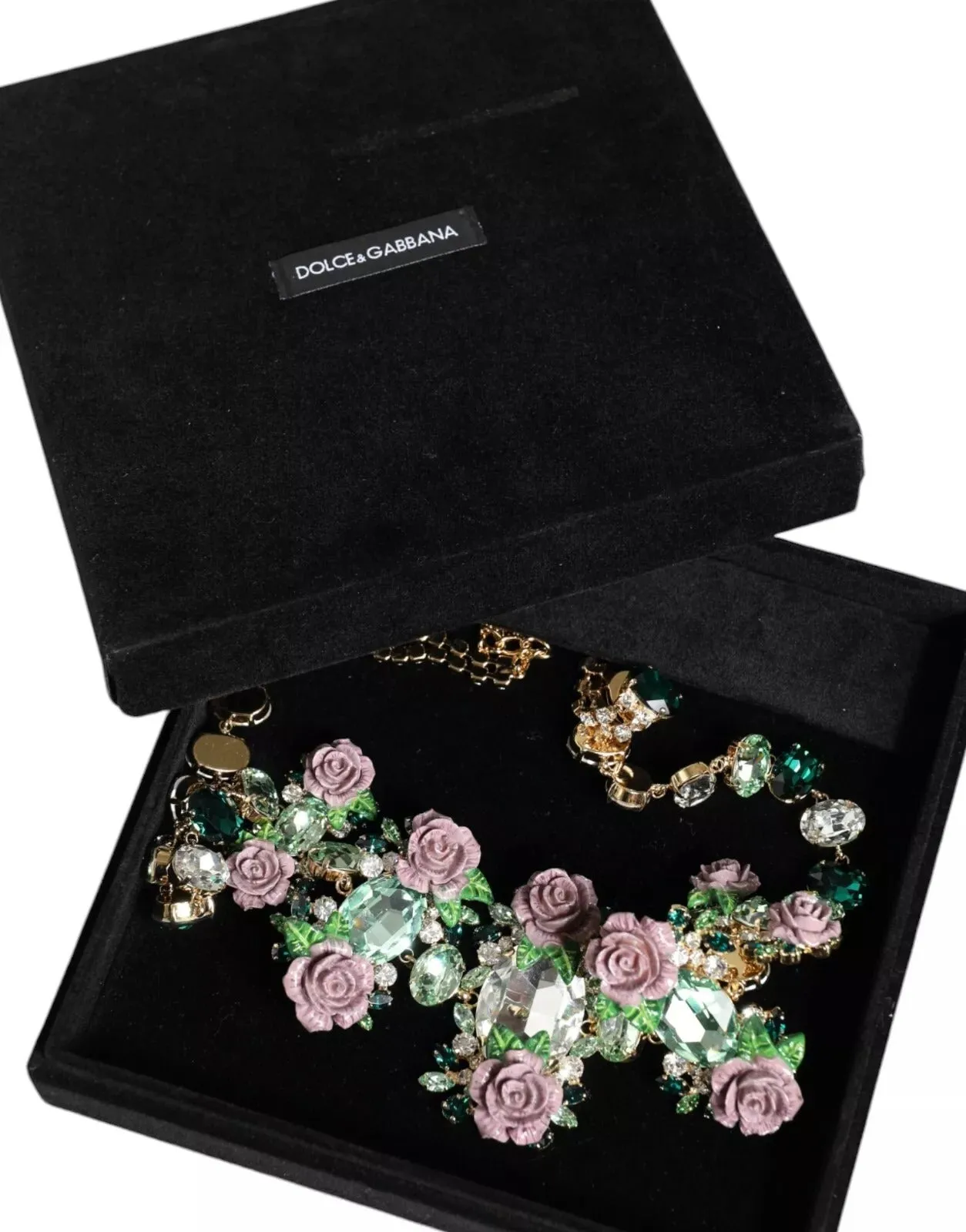 Dolce & Gabbana Gold Brass Link Chain Rose Petal Crystal Necklace sold by Siebentaschen product image thumbnail 2