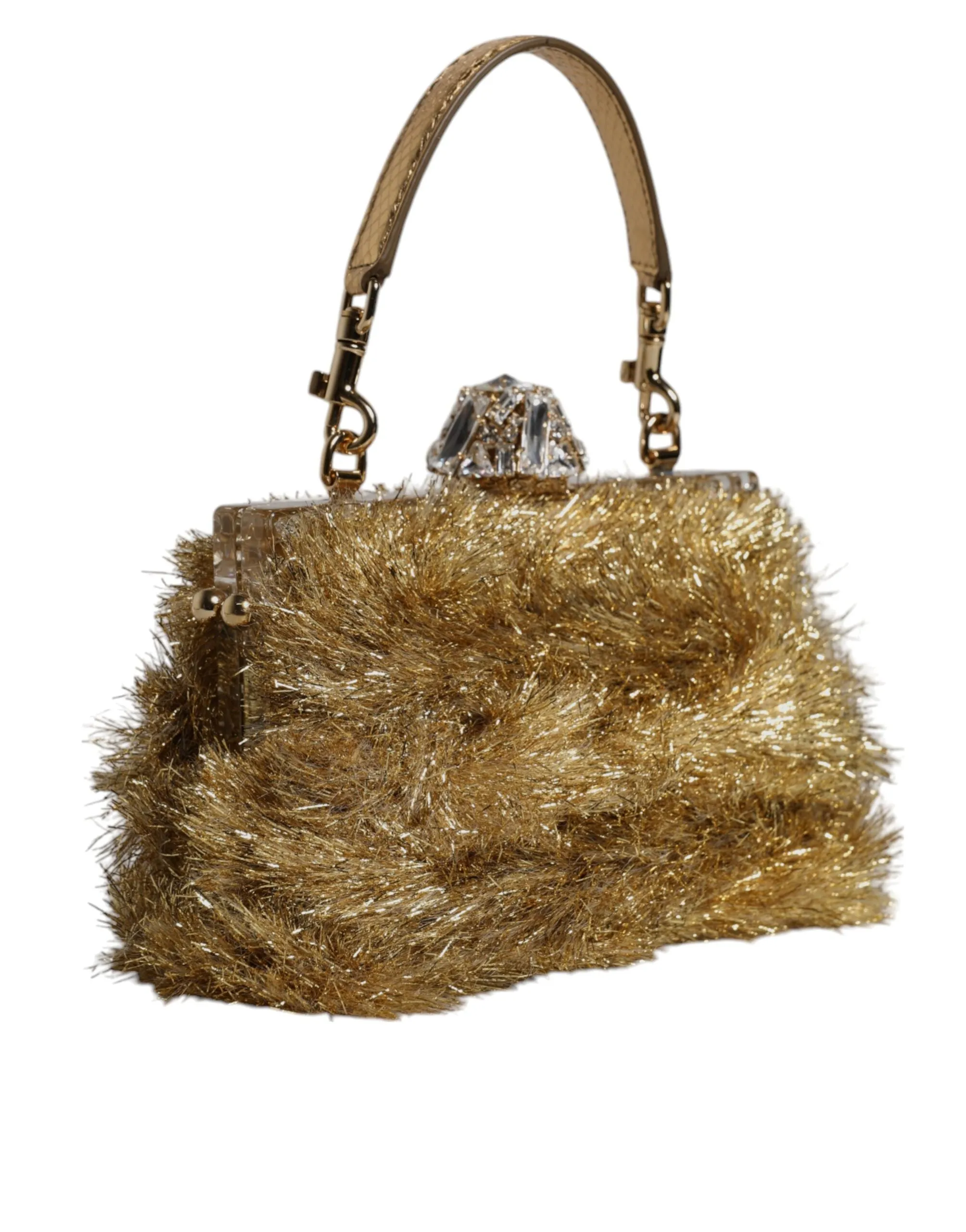 Dolce & Gabbana Gold Vanda Chain Strap Tinsel Crystal Evening Clutch Bag sold by Siebentaschen product image thumbnail 3