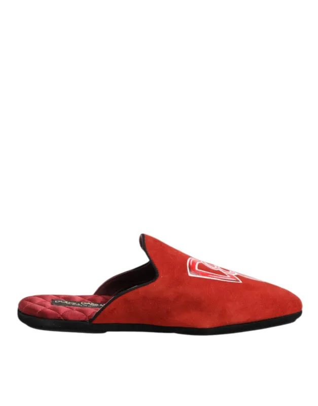 Dolce & Gabbana Red Suede DG King Men House Slippers Shoes sold by Siebentaschen