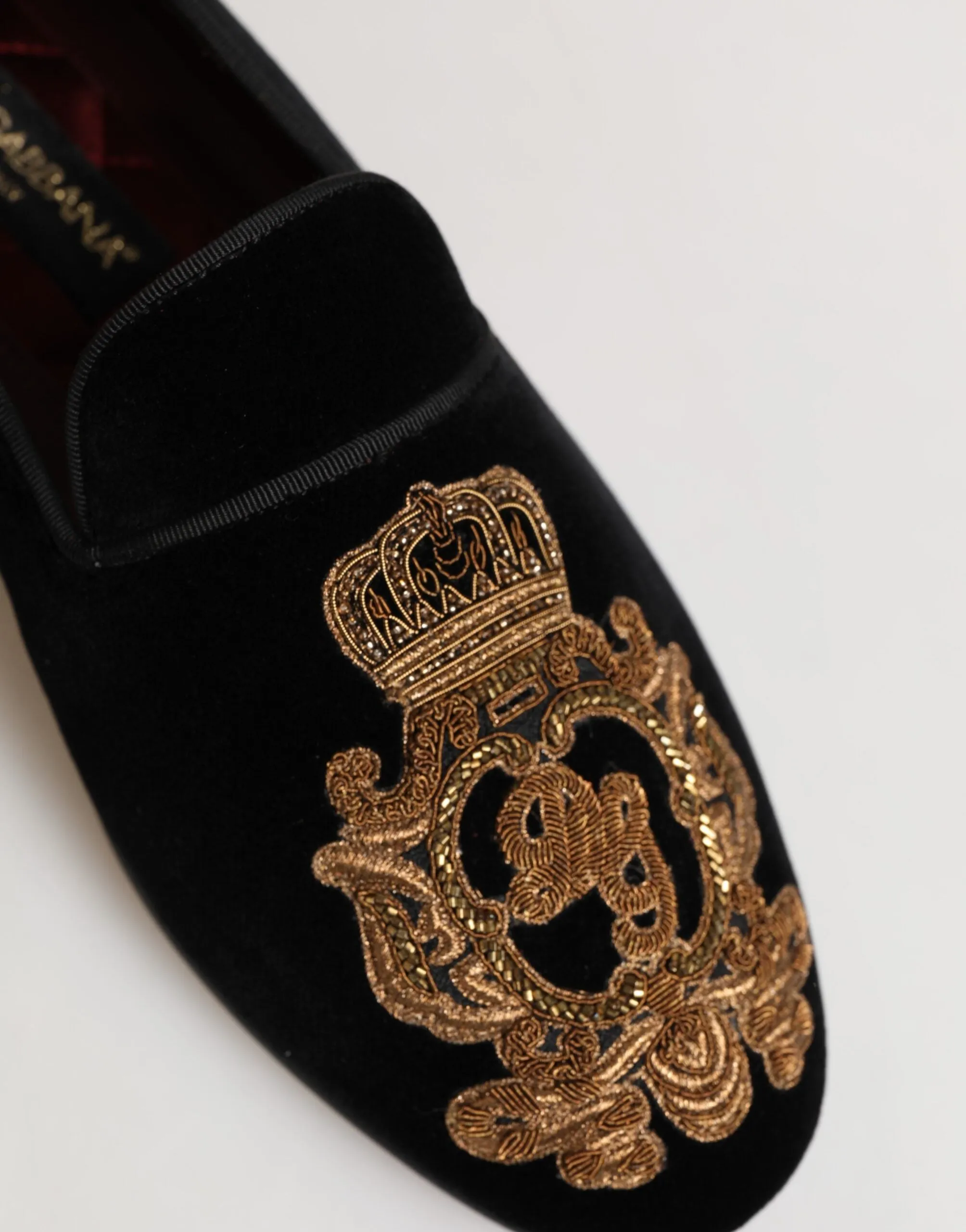 Dolce & Gabbana Black Velvet Gold Crown Mens Loafers Shoes sold by Siebentaschen product image thumbnail 5
