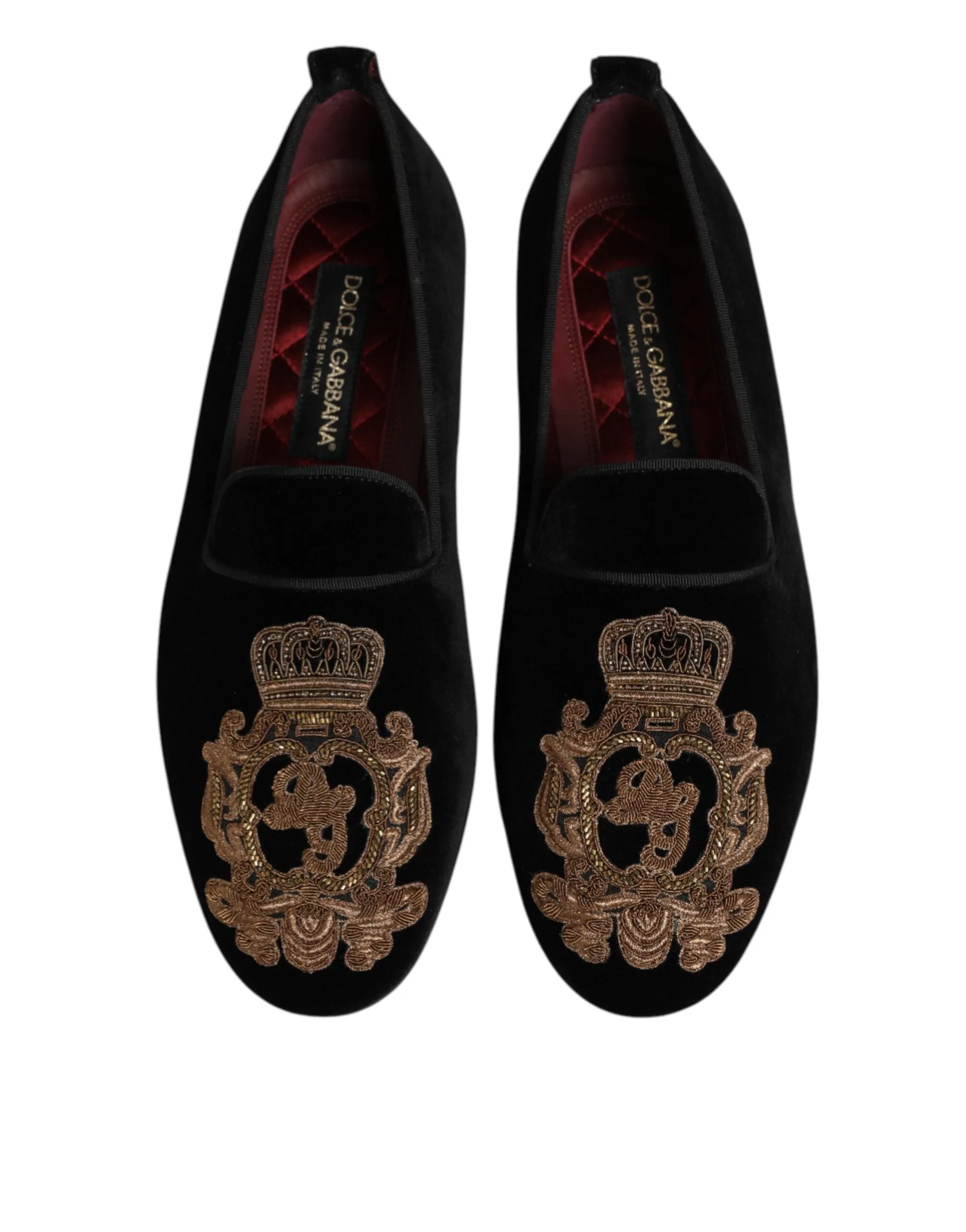 Dolce & Gabbana Black Velvet Gold Crown Mens Loafers Shoes sold by Siebentaschen product image thumbnail 4