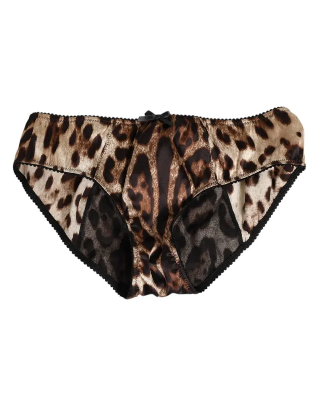 Dolce & Gabbana Brown Leopard Silk Mid Waist Panty Underwear sold by Siebentaschen