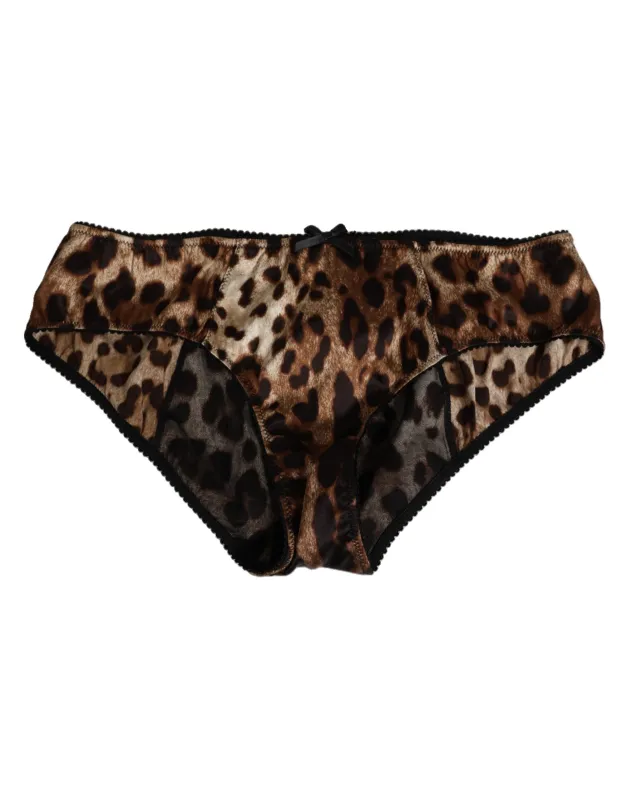 Dolce & Gabbana Brown Leopard Silk Mid Waist Panty Underwear sold by Siebentaschen