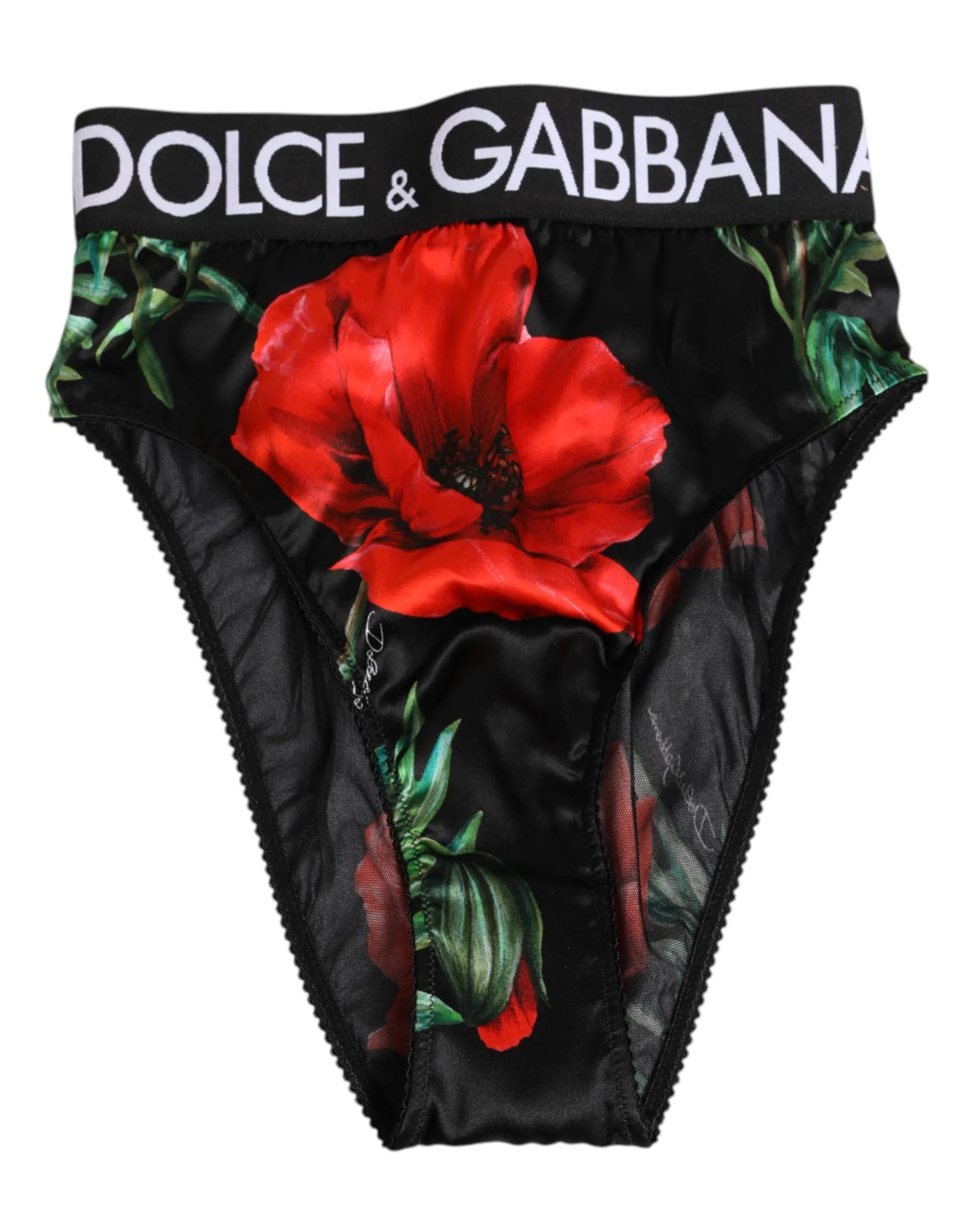 Dolce & Gabbana Black Floral Silk High Waist Panty Underwear sold by Siebentaschen