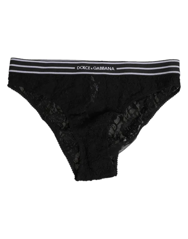 Dolce & Gabbana Black Lace Nylon High Waist Panty Underwear sold by Siebentaschen