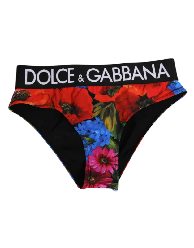 Dolce & Gabbana Black Floral Print High Waist Panty Underwear sold by Siebentaschen