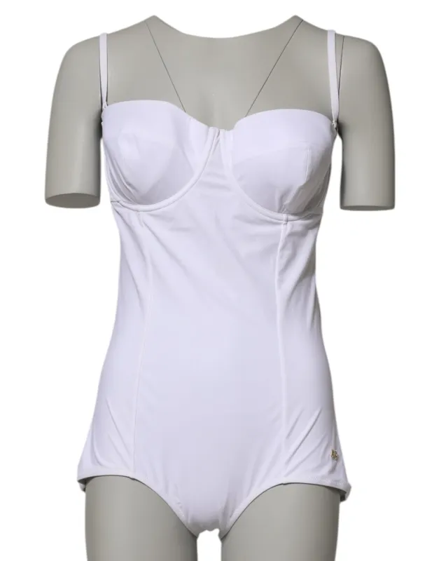 Dolce & Gabbana White Padded Balconette One Piece Swimwear sold by Siebentaschen