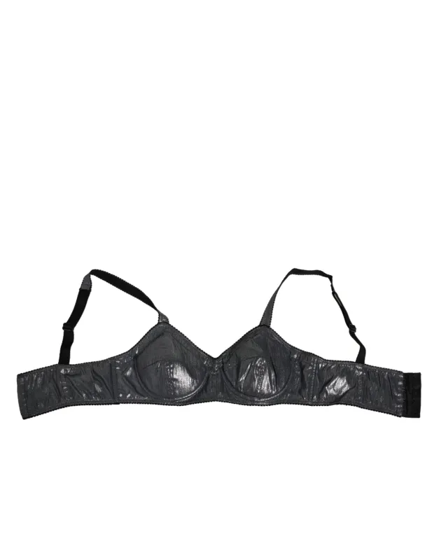 Dolce & Gabbana Dark Gray Silk Stretch Balconcino Bra Underwear sold by Siebentaschen