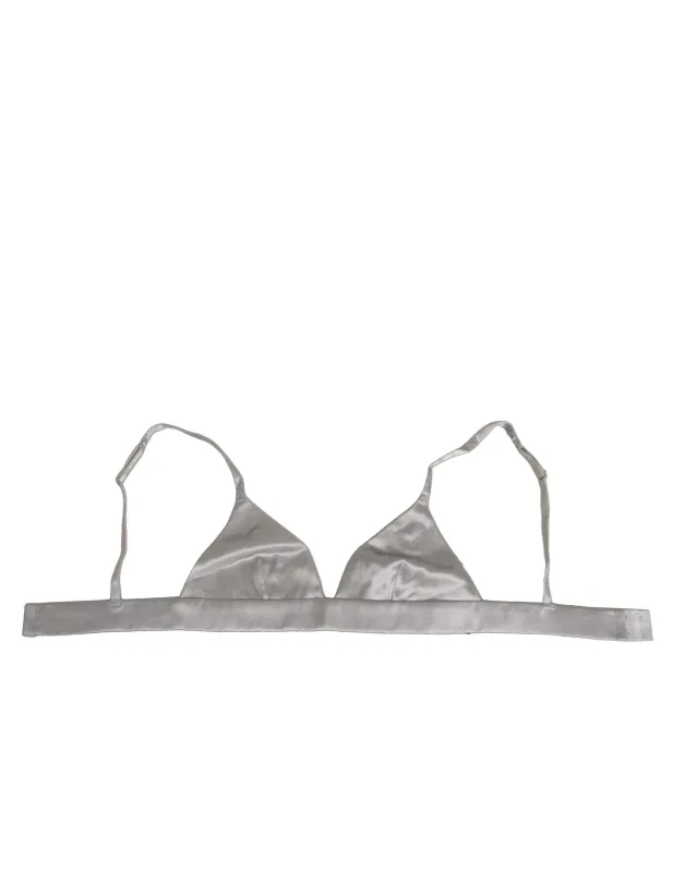 Dolce & Gabbana Gray Silk Satin Triangle Soft Cup Bra Underwear sold by Siebentaschen