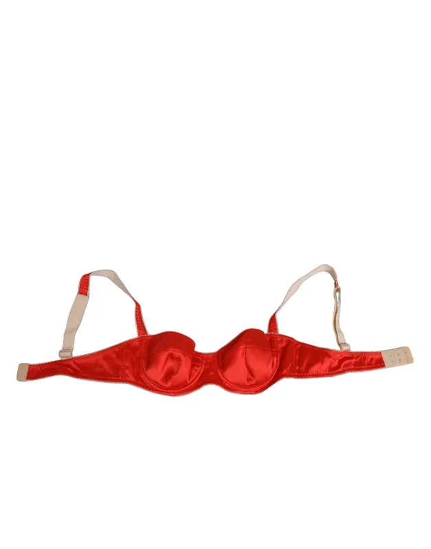 Dolce & Gabbana Red Silk Satin Underwire Bra Semi-Pad Underwear sold by Siebentaschen