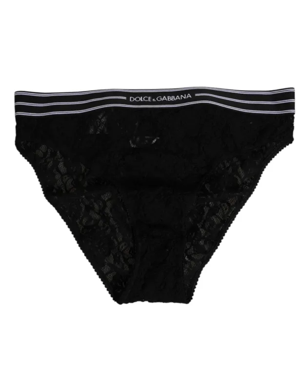 Dolce & Gabbana Black Lace Slip Brief Logo Waistband Underwear sold by Siebentaschen