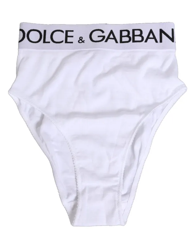 Dolce & Gabbana White Cotton Stretch High Waist Panty Underwear sold by Siebentaschen