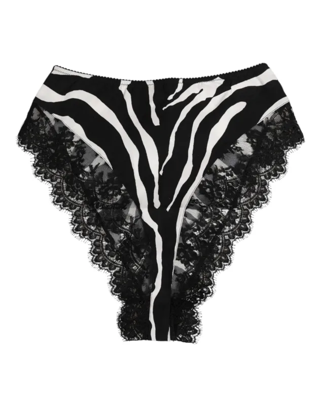 Dolce & Gabbana Black Silk Zebra Print Lace High Waist Underwear sold by Siebentaschen
