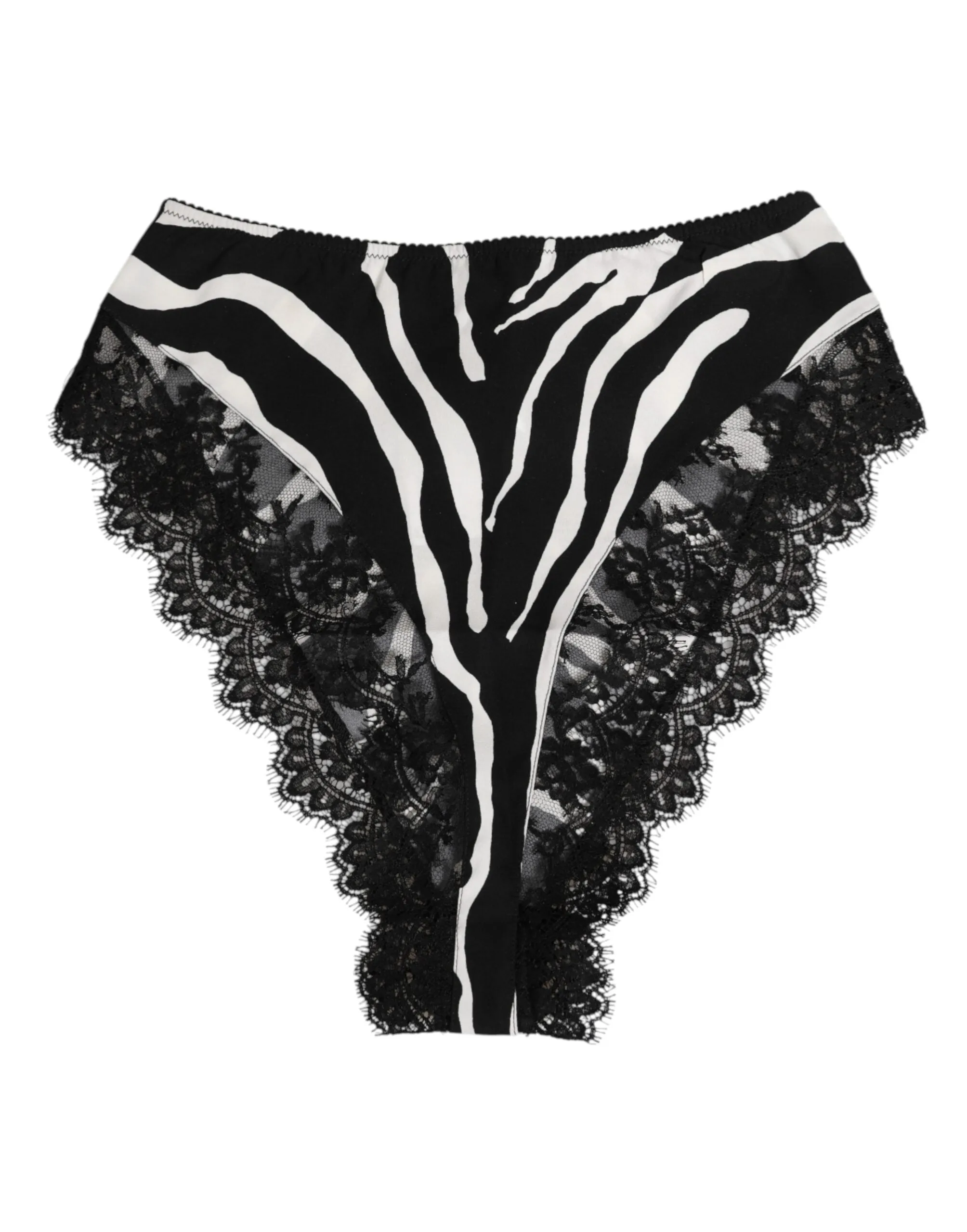 Dolce & Gabbana Black Silk Zebra Print Lace High Waist Underwear sold by Siebentaschen