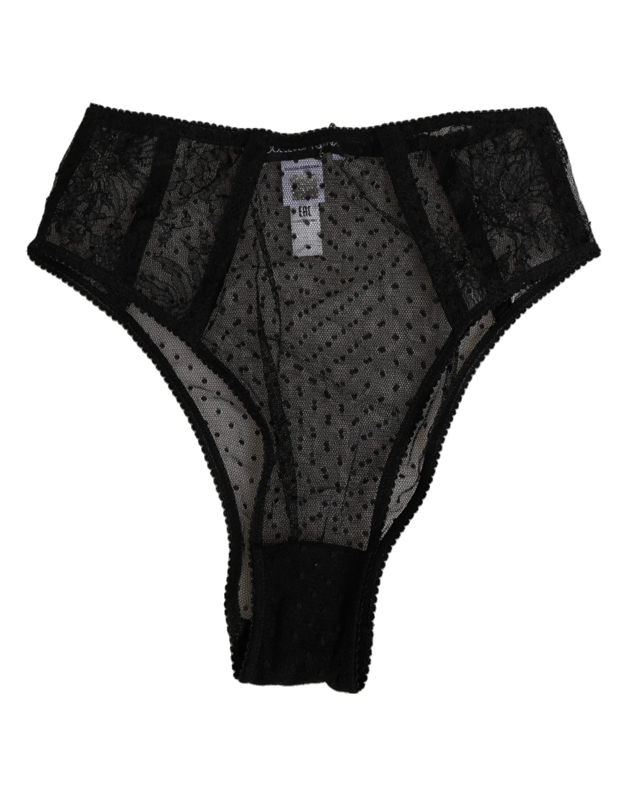 Dolce & Gabbana Black Lace Polka Dot Mesh High Waist Underwear sold by Siebentaschen