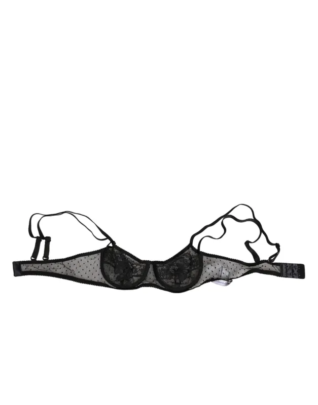 Dolce & Gabbana Black Floral Underwired Balconette Bra Underwear sold by Siebentaschen
