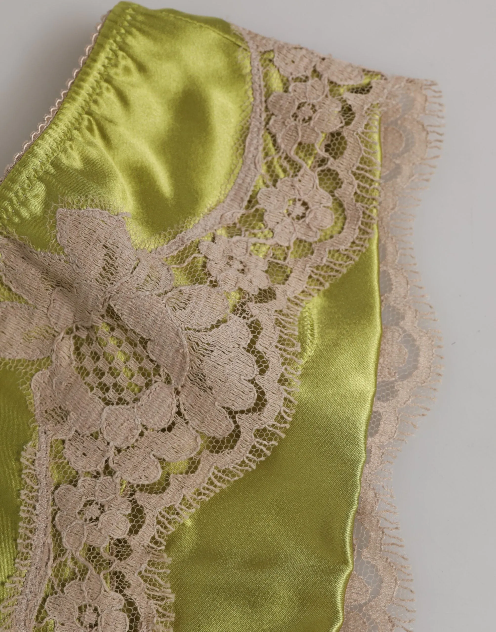 Dolce & Gabbana Green Silk Satin Floral Lace Trim Panty Underwear sold by Siebentaschen product image thumbnail 3