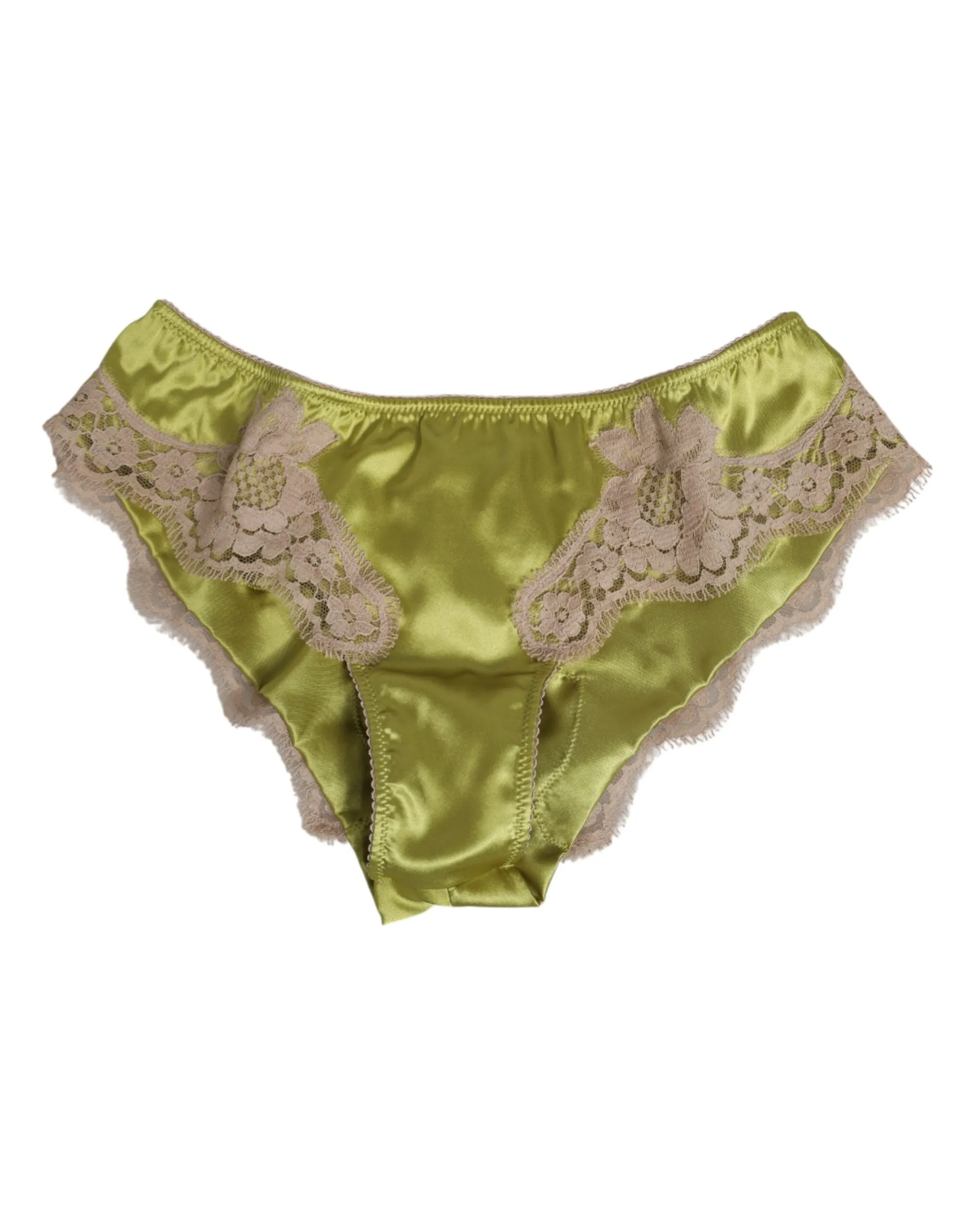 Dolce & Gabbana Green Silk Satin Floral Lace Trim Panty Underwear sold by Siebentaschen