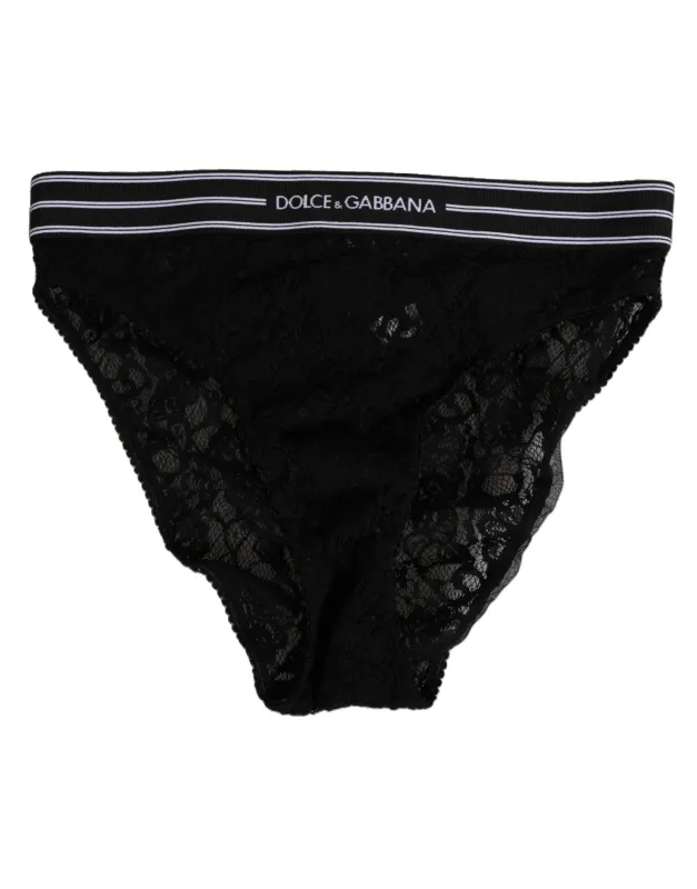 Dolce & Gabbana Black Lace Slip Brief Logo Waistband  Underwear sold by Siebentaschen