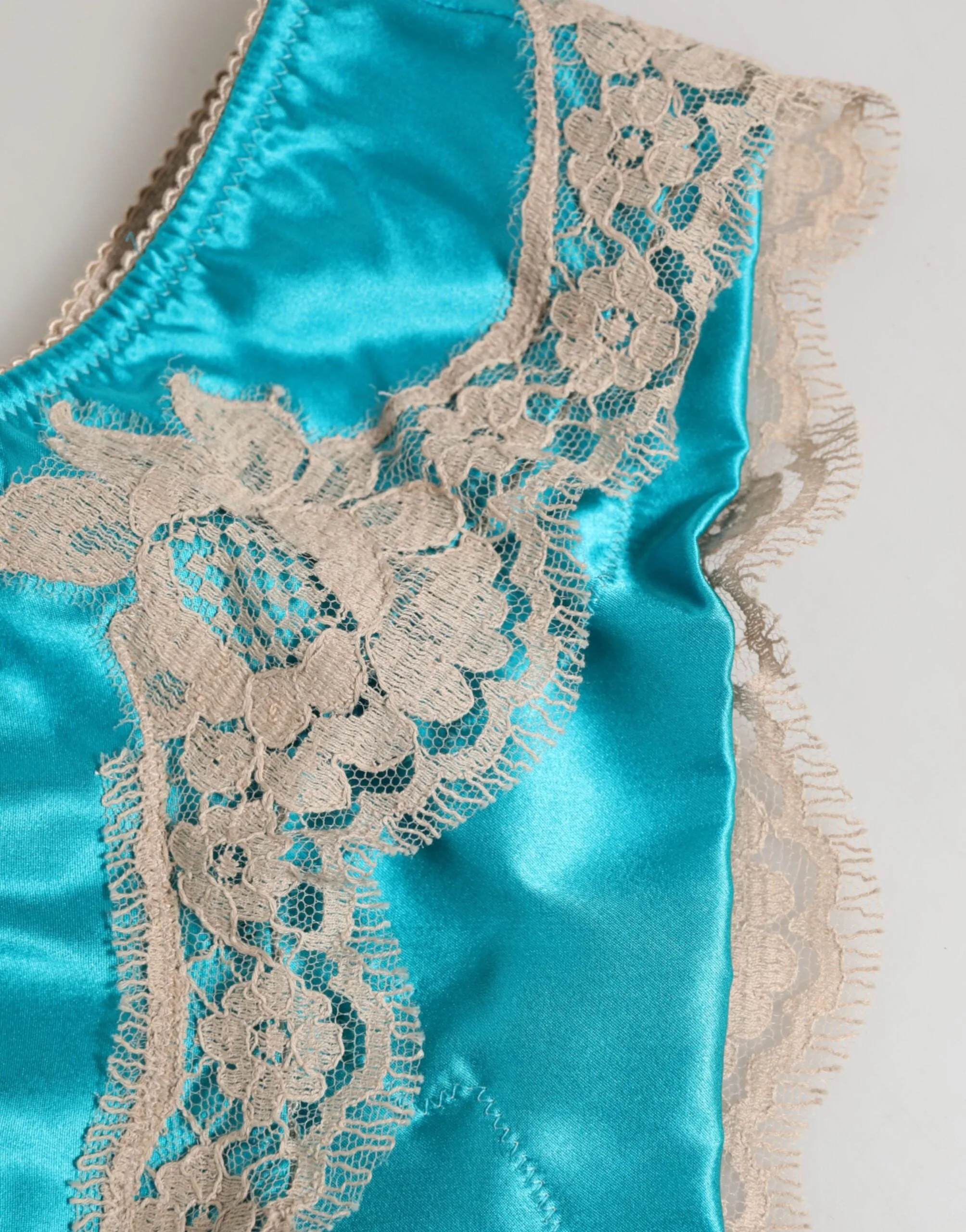 Dolce & Gabbana Blue Silk Satin Floral Lace Trim New Slip Underwear sold by Siebentaschen product image thumbnail 3