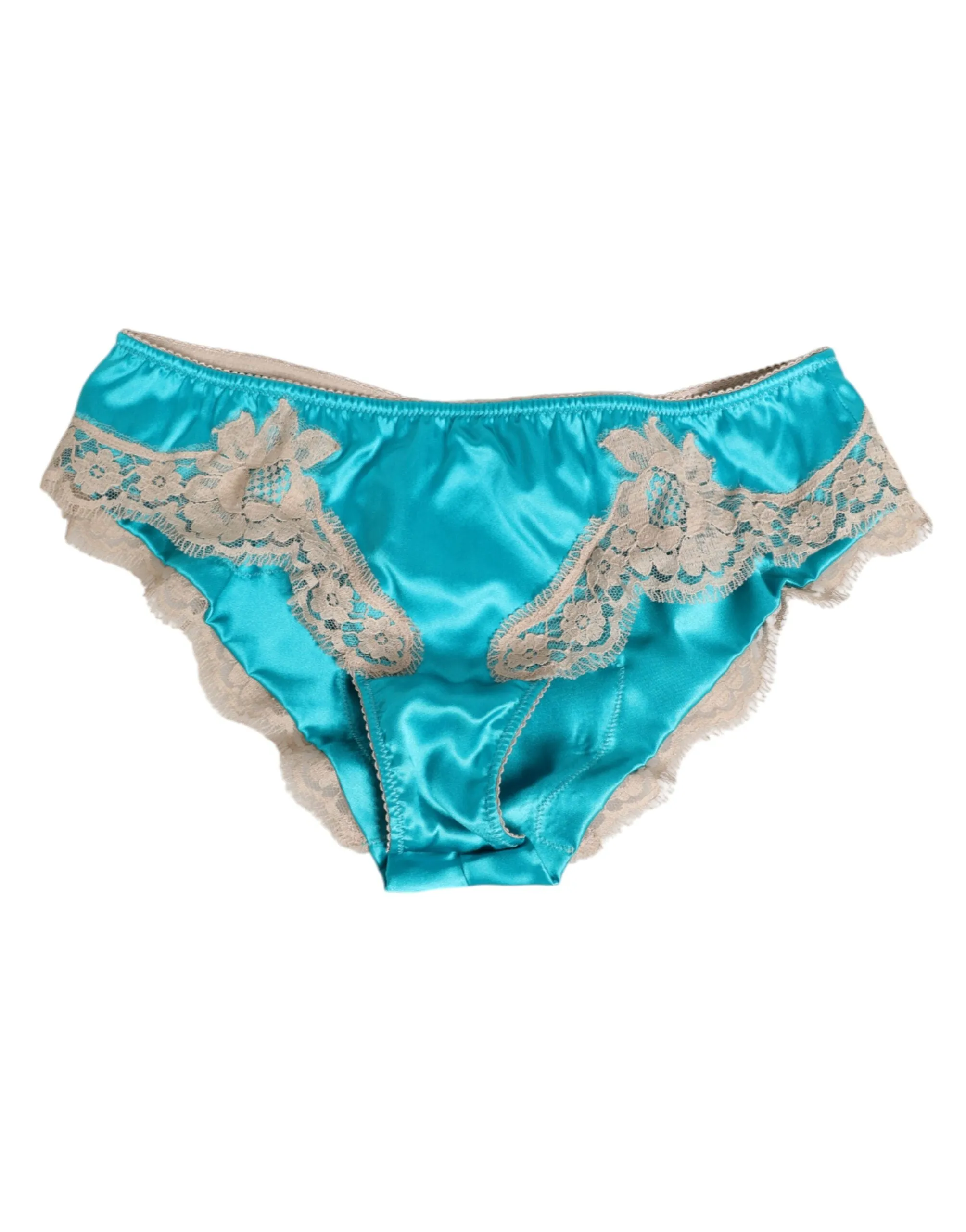 Dolce & Gabbana Blue Silk Satin Floral Lace Trim New Slip Underwear sold by Siebentaschen