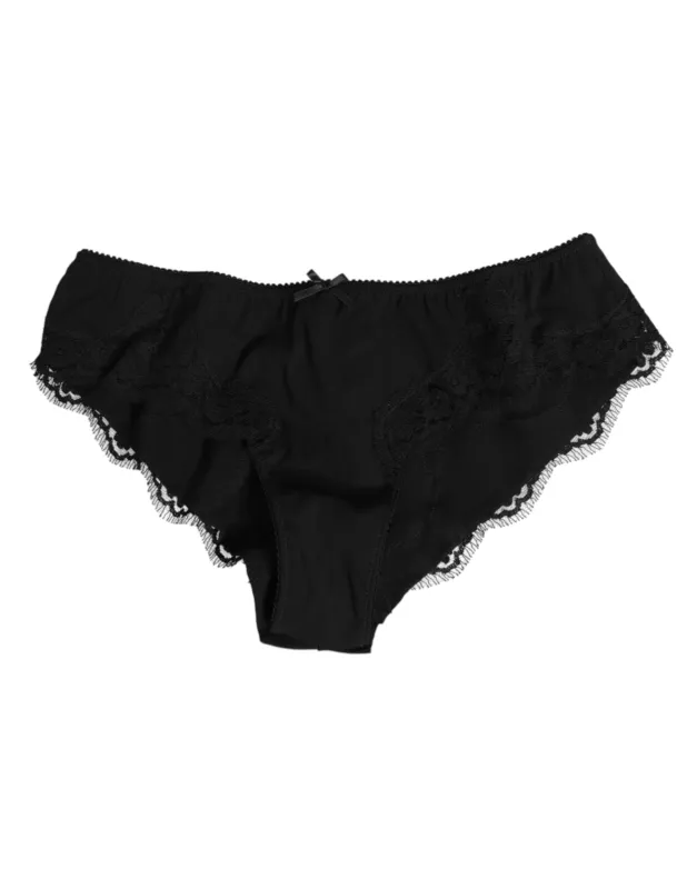 Dolce & Gabbana Black Silk Satin Floral Lace Panty Brief Underwear sold by Siebentaschen