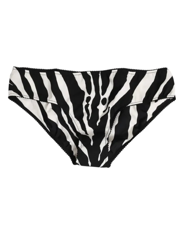 Dolce & Gabbana Black White Zebra Print Slip Briefs Underwear sold by Siebentaschen