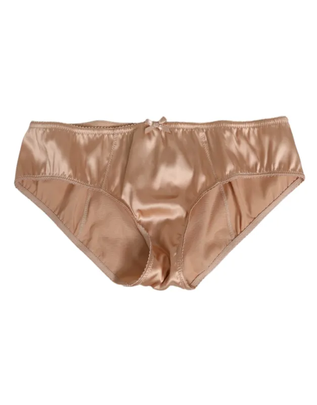 Dolce & Gabbana Beige Silk Satin Floral Lace Panty Brief Underwear sold by Siebentaschen