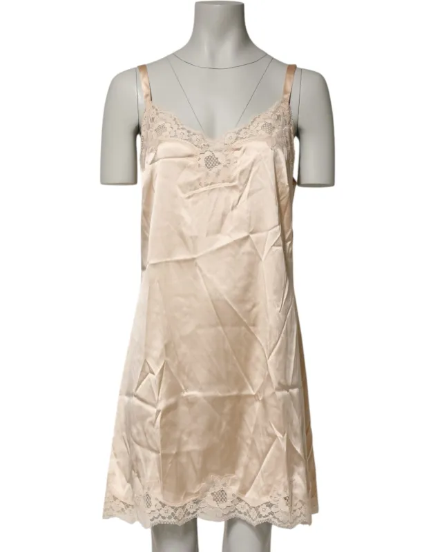 Dolce & Gabbana Nude Chemise Lingerie Silk Blend Lace Trim Dress sold by Siebentaschen