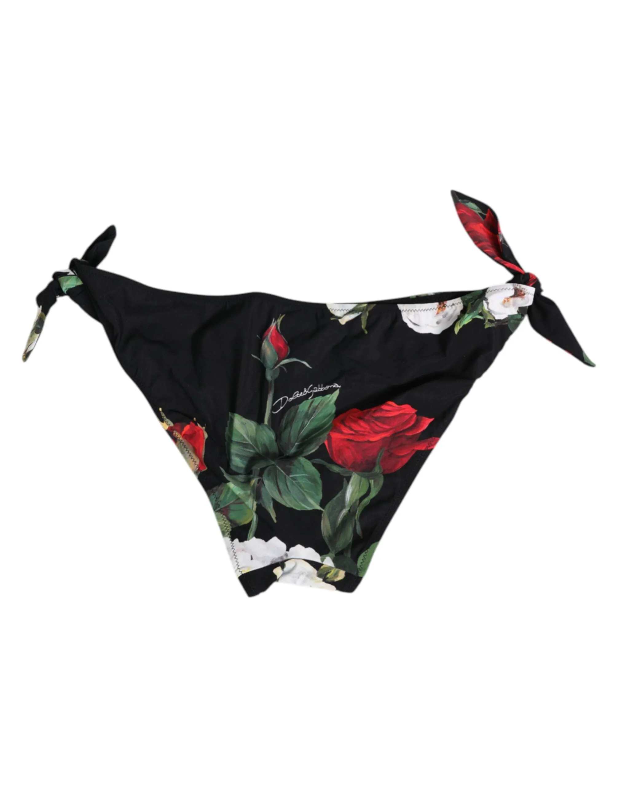 Dolce & Gabbana Black Side Tie Floral Bikini Bottom Swimwear sold by Siebentaschen product image thumbnail 5