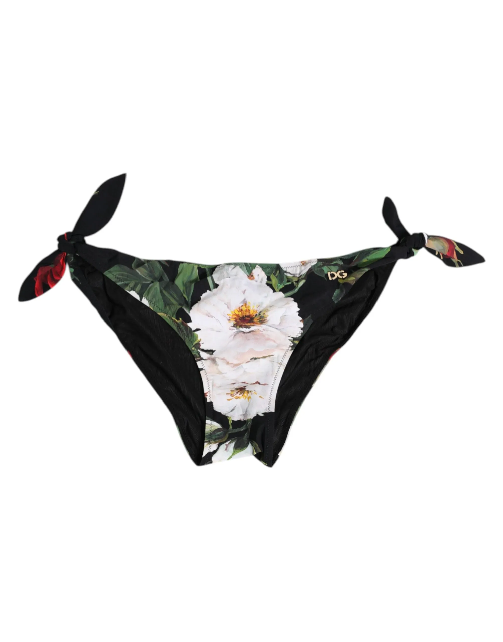 Dolce & Gabbana Black Side Tie Floral Bikini Bottom Swimwear sold by Siebentaschen product image thumbnail 2