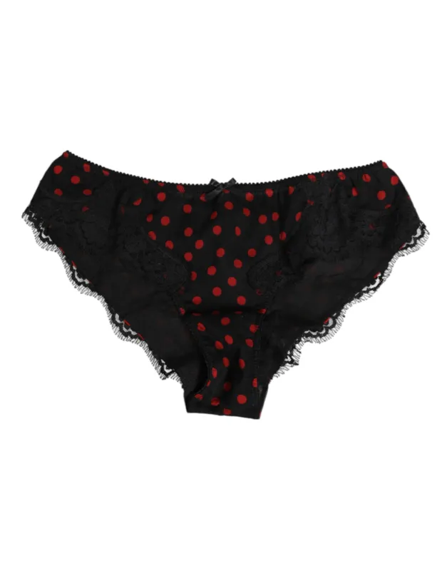 Dolce & Gabbana Black Polka Dotted Silk Low Waist Panty Underwear sold by Siebentaschen